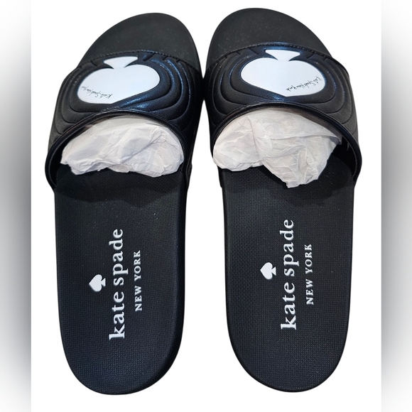 Kate Spade New York Splash Pool Slide Smooth Leather, Size 7 Optic White, New - Picture 4 of 9